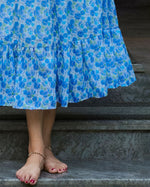 Load image into Gallery viewer, Blue Floral Hakoba Frock Kurti – Elegant Cotton Ethnic Wear - Stanwells Designs