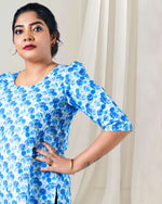 Load image into Gallery viewer, Blue Floral Hakoba Kurti for Women β Casual & Festive Wear by Stanwells Designs