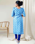 Load image into Gallery viewer, Blue Floral Hakoba Kurti for Women β Casual & Festive Wear by Stanwells Designs