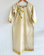 Load image into Gallery viewer, Kanikkonna Floral Embroidery Tissue Kurti for Women β Kerala Festive Wear by Stanwells Designs