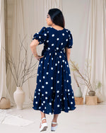Load image into Gallery viewer, Navy Blue Polka Dot Flared Kurti for Women β Occasion & Party Wear by Stanwells Designs
