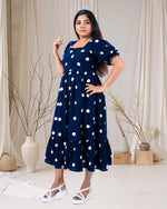Load image into Gallery viewer, Navy Blue Polka Dot Flared Kurti for Women β Occasion & Party Wear by Stanwells Designs
