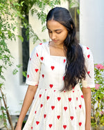 Load image into Gallery viewer, Offwhite Kora Cotton Heart Embroidey Frock Kurti - Stanwells Designs