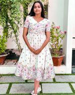 Load image into Gallery viewer, Offwhite Linen Floral Printed Frock Kurti - Stanwells Designs