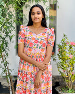 Load image into Gallery viewer, Orange Shade Floral Hakoba Frock Kurti - Stanwells Designs