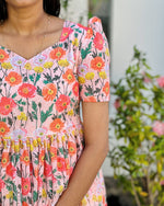 Load image into Gallery viewer, Orange Shade Floral Hakoba Frock Kurti - Stanwells Designs