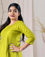Load image into Gallery viewer, Pea Green Cotton Silk Kurti for Women β Occasion & Festive Wear by Stanwells Designs
