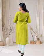 Load image into Gallery viewer, Pea Green Cotton Silk Kurti for Women β Occasion & Festive Wear by Stanwells Designs