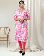 Load image into Gallery viewer, Peach Pink Floral Hakoba Kurti for Women β Elegant & Casual Wear by Stanwells Designs