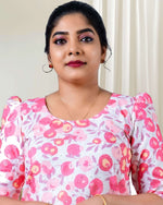 Load image into Gallery viewer, Peach Pink Floral Hakoba Kurti for Women β Elegant & Casual Wear by Stanwells Designs