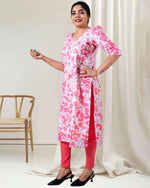 Load image into Gallery viewer, Peach Pink Floral Hakoba Kurti for Women β Elegant & Casual Wear by Stanwells Designs