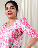 Load image into Gallery viewer, Peach Pink Floral Hakoba Kurti for Women β Elegant & Casual Wear by Stanwells Designs
