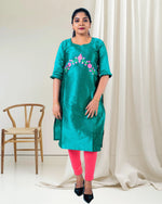 Load image into Gallery viewer, Rama Green Embroidered Silk Kurti for Women β Elegant Occasion Wear by Stanwells Designs