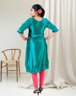 Load image into Gallery viewer, Rama Green Embroidered Silk Kurti for Women β Elegant Occasion Wear by Stanwells Designs