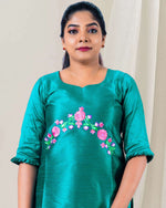 Load image into Gallery viewer, Rama Green Embroidered Silk Kurti for Women β Elegant Occasion Wear by Stanwells Designs