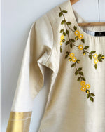 Load image into Gallery viewer, Kanikkonna Floral Embroidery Tissue Kurti for Women β Kerala Festive Wear by Stanwells Designs