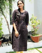 Black Butti Handloom Kurti for Women – Traditional Birthday & Festive Wear by Stanwells Designs