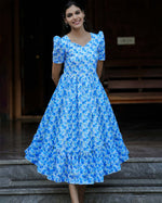 Load image into Gallery viewer, Blue Floral Hakoba Frock Kurti – Elegant Cotton Ethnic Wear - Stanwells Designs
