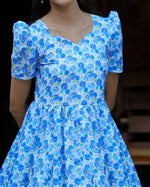 Load image into Gallery viewer, Blue Floral Hakoba Frock Kurti – Elegant Cotton Ethnic Wear - Stanwells Designs
