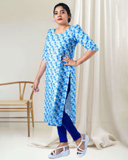Blue Floral Hakoba Kurti for Women – Casual & Festive Wear by Stanwells Designs


