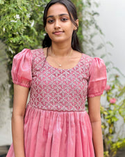 Blush Pink Designer Tissue Frock Kurti - Stanwells Designs