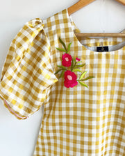 Kerala Check Golden Tissue Kurti for Women – Traditional Festive Wear by Stanwells Designs