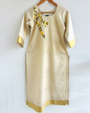 Kanikkonna Floral Embroidery Tissue Kurti for Women – Kerala Festive Wear by Stanwells Designs