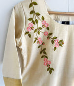 Load image into Gallery viewer, Kerala Floral Kanikkonna Embroidery Tissue Kurthi - Stanwells Designs
