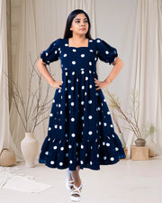 Navy Blue Polka Dot Flared Kurti for Women – Occasion & Party Wear by Stanwells Designs