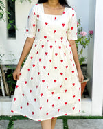 Load image into Gallery viewer, Offwhite Kora Cotton Heart Embroidey Frock Kurti - Stanwells Designs
