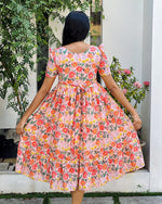 Load image into Gallery viewer, Orange Shade Floral Hakoba Frock Kurti - Stanwells Designs

