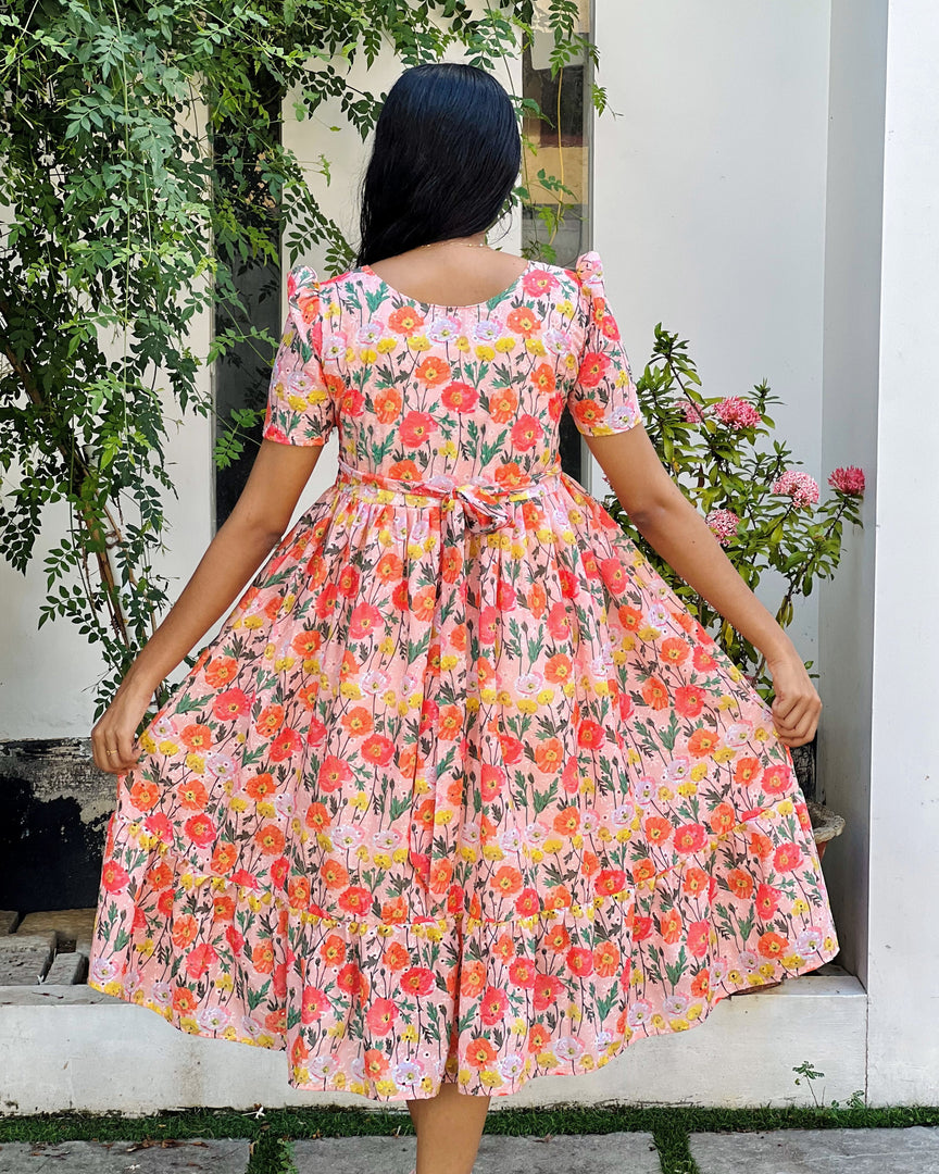 Orange Shade Floral Hakoba Frock Kurti - Stanwells Designs