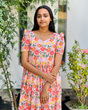 Orange Shade Floral Hakoba Frock Kurti - Stanwells Designs