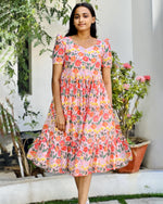 Load image into Gallery viewer, Orange Shade Floral Hakoba Frock Kurti - Stanwells Designs
