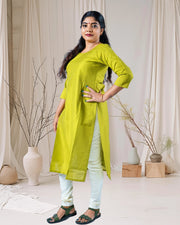 Pea Green Cotton Silk Kurti for Women – Occasion & Festive Wear by Stanwells Designs