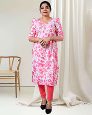 Peach Pink Floral Hakoba Kurti for Women – Elegant & Casual Wear by Stanwells Designs