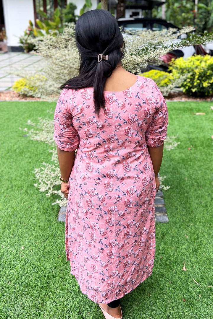 Peach shade printed hakkoba Kurthi - Stanwells Designs