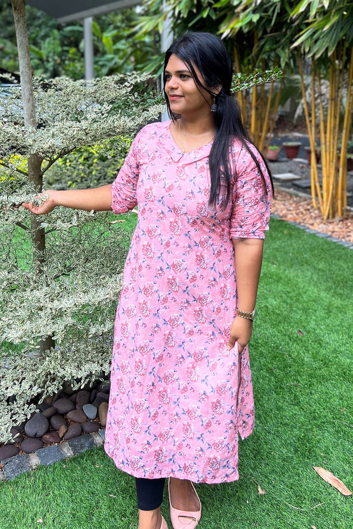 Peach shade printed hakkoba Kurthi - Stanwells Designs