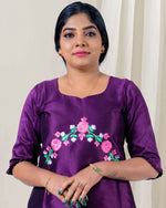Load image into Gallery viewer, Purple Embroidered Silk Kurti for Women – Festive &amp; Elegant Wear by Stanwells Designs
