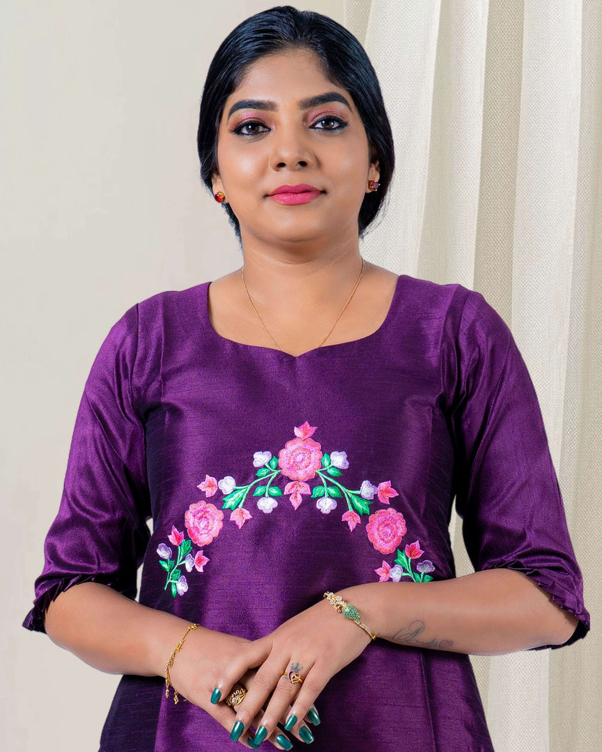 Purple Embroidered Silk Kurti for Women – Festive & Elegant Wear by Stanwells Designs