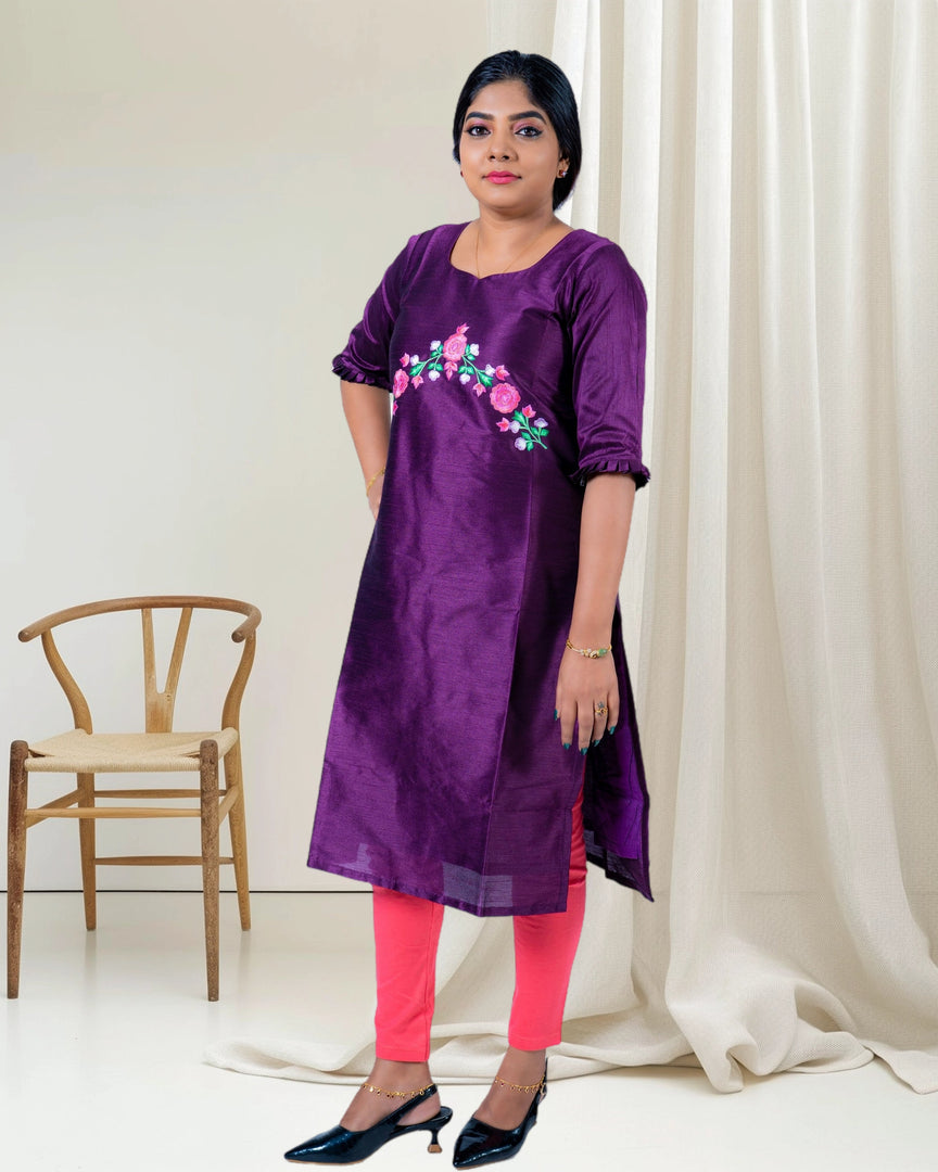 Purple Embroidered Silk Kurti for Women – Festive & Elegant Wear by Stanwells Designs